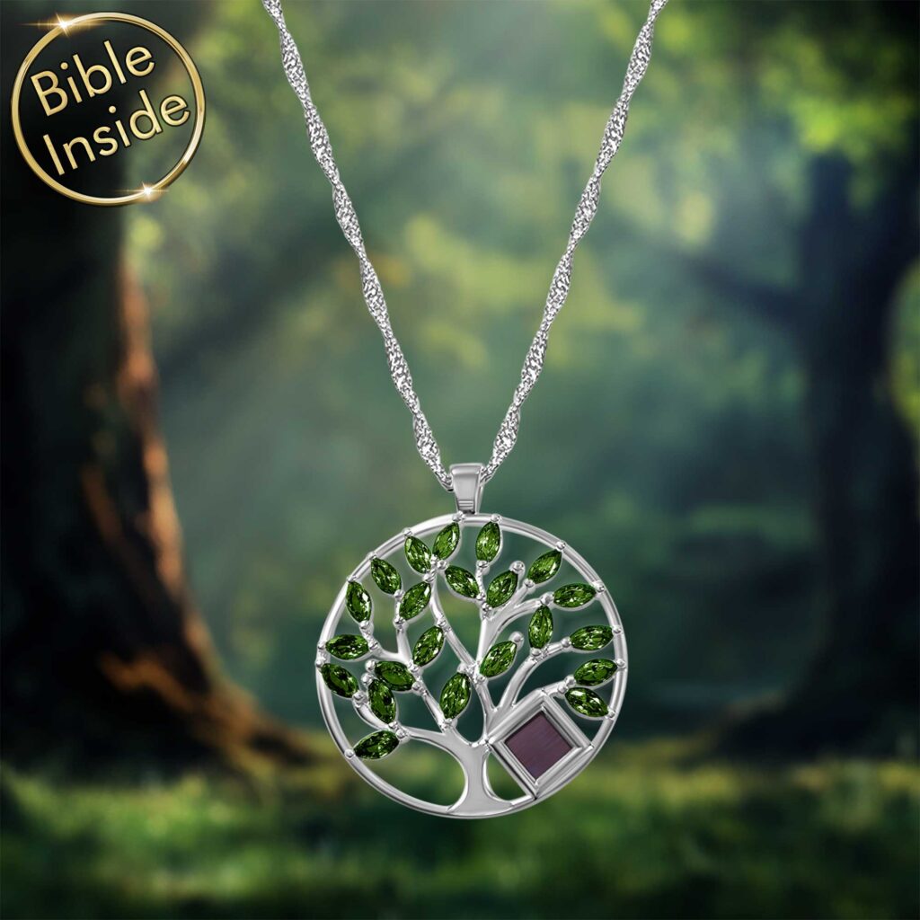 Nano Jewelry Tree of Life Pendant Containing Bible Text Magnified 1000x